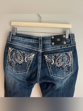 Miss Me Jeans Womens 32x34 Chloe Boot  DISTRESS RHINESTONES THICK STITCH